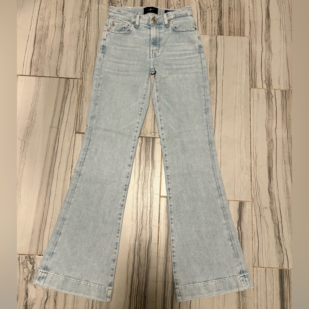 7 For All Mankind Malibu Wash Dojo Tailorless Stretch Bootcut Trouser FlareJeans - Picture 2 of 16